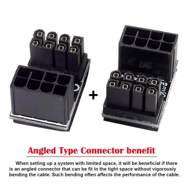 Alt view image 2 of 6 - 2pcs/lot ATX 8P GPU Male to 8P Female 360 Degree Up Down Angled Power Header Adapter for Graphics Card 12V