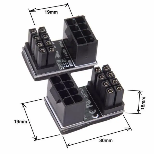 Alt view image 6 of 6 - 2pcs/lot ATX 8P GPU Male to 8P Female 360 Degree Up Down Angled Power Header Adapter for Graphics Card 12V