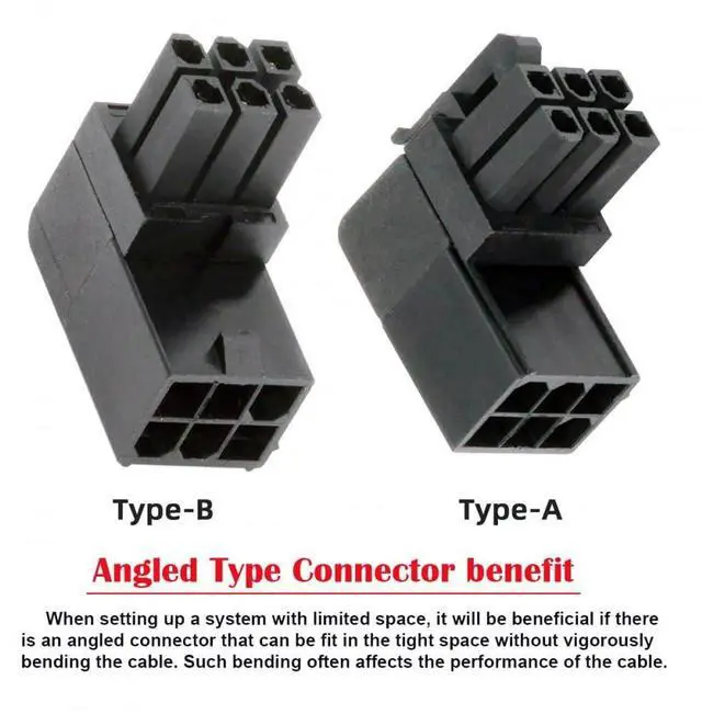 Alt view image 2 of 7 - 2pcs/lot ATX 6Pin Male to Female 90 Degree Up Down Angled Power Header Adapter for GPU Graphics Card