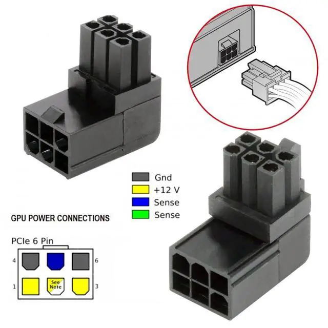 Alt view image 5 of 7 - 2pcs/lot ATX 6Pin Male to Female 90 Degree Up Down Angled Power Header Adapter for GPU Graphics Card