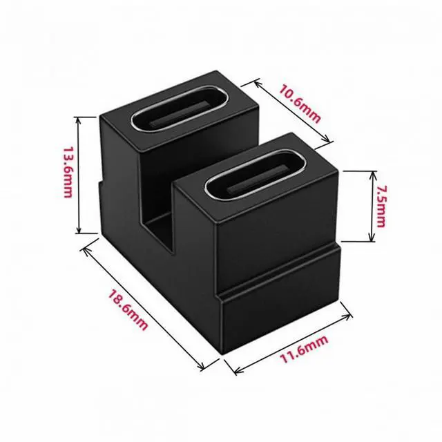 Alt view image 5 of 7 - 40Gbps USB4 Type C Female to Female Coupler Extender Power Data Video Adapter Opposite U Shape Back Angled for NS Switch Phone Laptop
