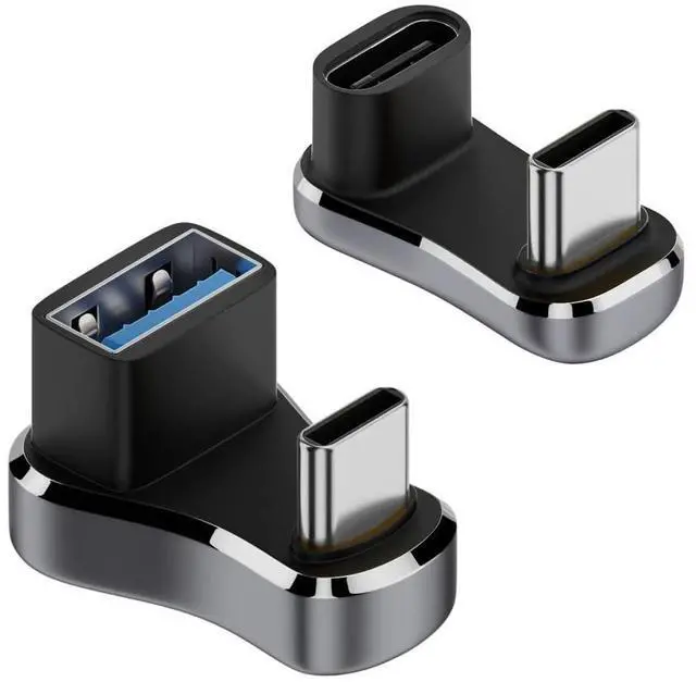 Main image of USB-C Adapter USB3.0 Type C Male to Female & OTG Power Data Adapter Opposite U Shape Back Angled Compatible with Deck