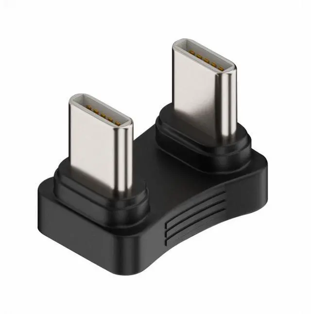 Main image of 480Mbps USB-C Type C Male to Male Coupler Extender Power Data Adapter Opposite U Shape Back Angled for Power Bank Phone Laptop