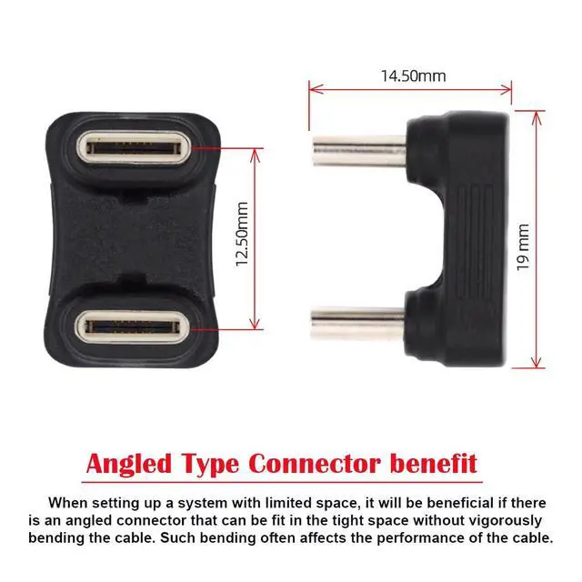 Alt view image 7 of 7 - 480Mbps USB-C Type C Male to Male Coupler Extender Power Data Adapter Opposite U Shape Back Angled for Power Bank Phone Laptop