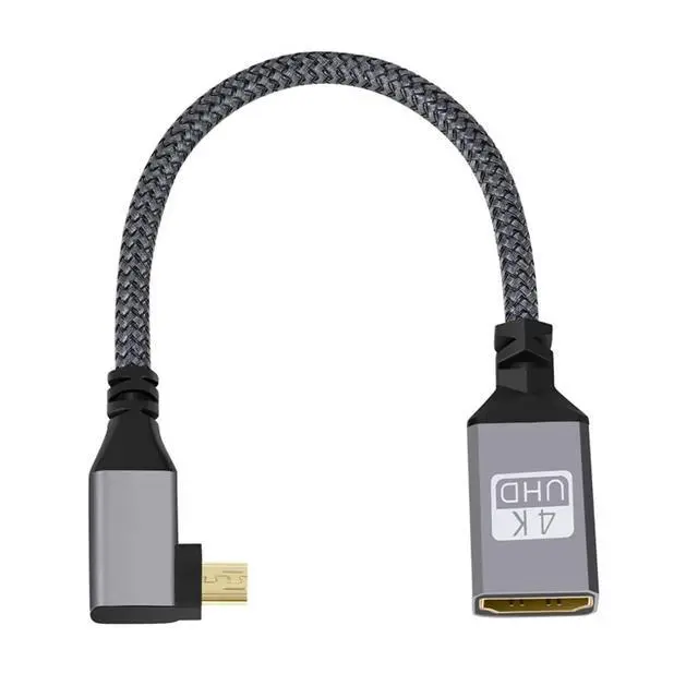 Alt view image 4 of 7 - 4K Cable Type-D Micro HDMI 1.4 Male 90 Degree Right Angled to HDMI Female Extension Cable for DV MP4 Camera DC Laptop HDTV