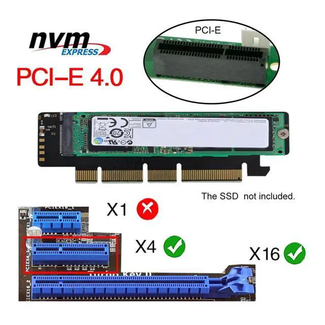Alt view image 2 of 7 - M-Key NVME AHCI SSD M.2 22110 2280 to PCI-E 3.0 PCI Express 4.0 16x Horizontal Adapter for Desktop Motherboard