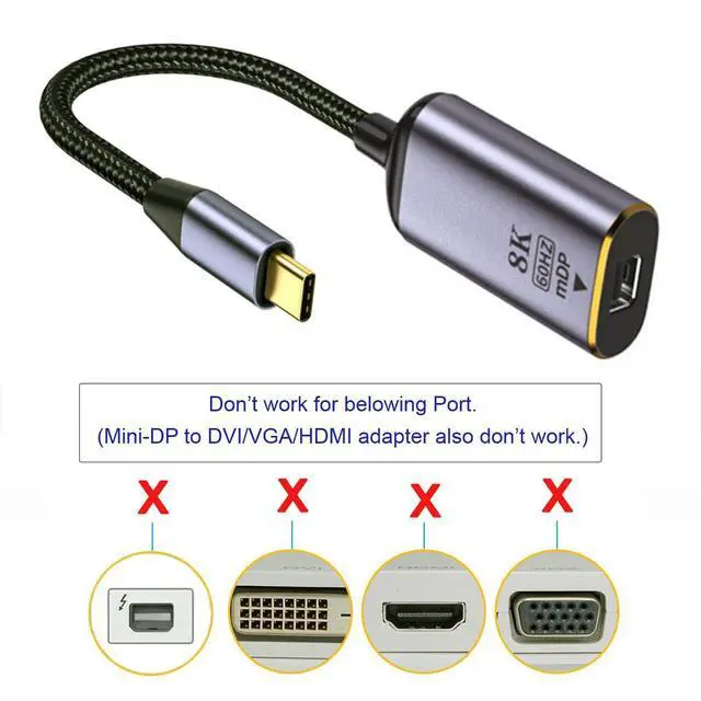 Alt view image 3 of 7 - USB4.0 USB-C Type-C Host to Mini Displayport Female Monitor Mini-DP Displays Short Cable Adapter 8K 60hz 4K for Laptop Phone