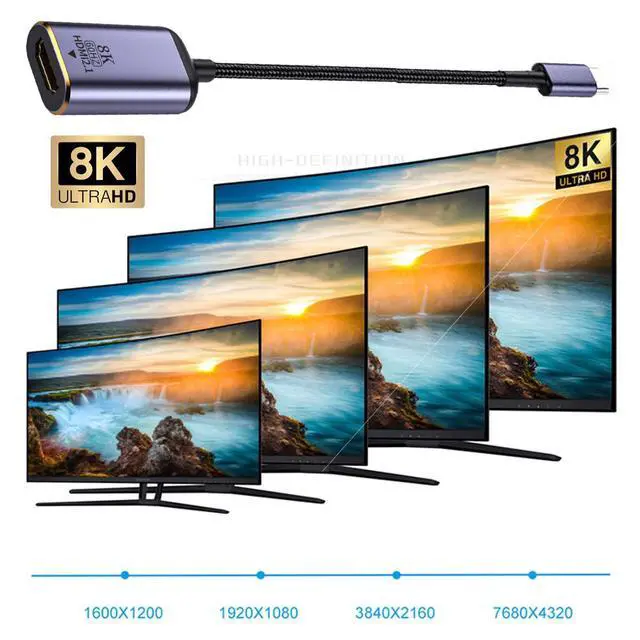 Alt view image 2 of 7 - USB4.0 USB-C Type-C Host to HDMI Female Monitor HDTV Displays Short Cable Adapter 8K 60hz 4K for Laptop Phone
