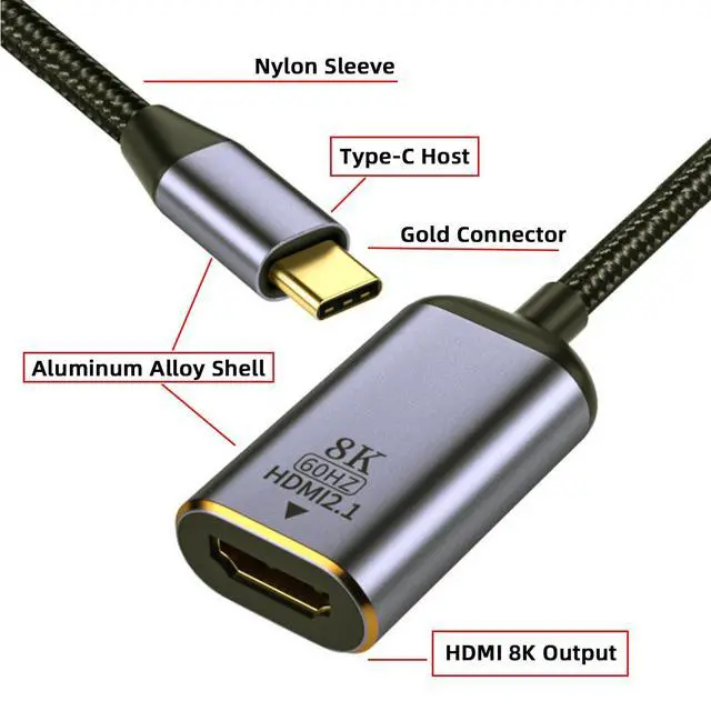 Alt view image 3 of 7 - USB4.0 USB-C Type-C Host to HDMI Female Monitor HDTV Displays Short Cable Adapter 8K 60hz 4K for Laptop Phone