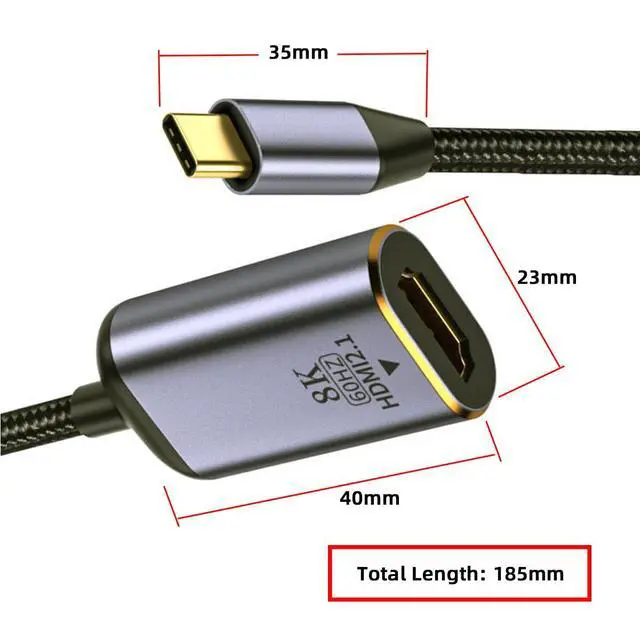 Alt view image 4 of 7 - USB4.0 USB-C Type-C Host to HDMI Female Monitor HDTV Displays Short Cable Adapter 8K 60hz 4K for Laptop Phone
