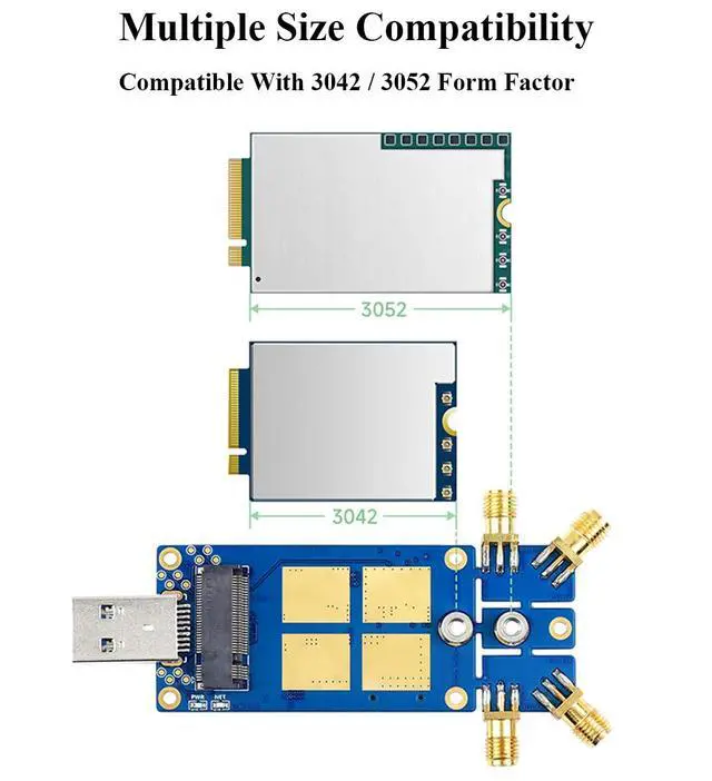 Alt view image 6 of 7 - 5G DONGLE Module Quad Antennas M.2(NGFF) Key B Interface, Compatible with 3042/3052, USB 3.1 Type A Port for Raspberry Pi/PC/Jetson Nano to Enable 5G Network wtih Aluminum Alloy Heatsink