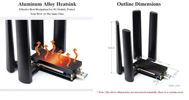Alt view image 7 of 7 - 5G DONGLE Module Quad Antennas M.2(NGFF) Key B Interface, Compatible with 3042/3052, USB 3.1 Type A Port for Raspberry Pi/PC/Jetson Nano to Enable 5G Network wtih Aluminum Alloy Heatsink