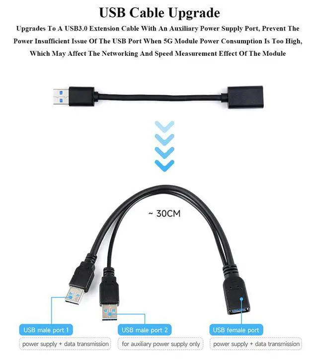 Alt view image 5 of 7 - 5G DONGLE Module Quad Antennas M.2(NGFF) Key B Interface, Compatible with 3042/3052, USB 3.1 Type A Port for Raspberry Pi/PC/Jetson Nano to Enable 5G Network wtih Aluminum Alloy Heatsink