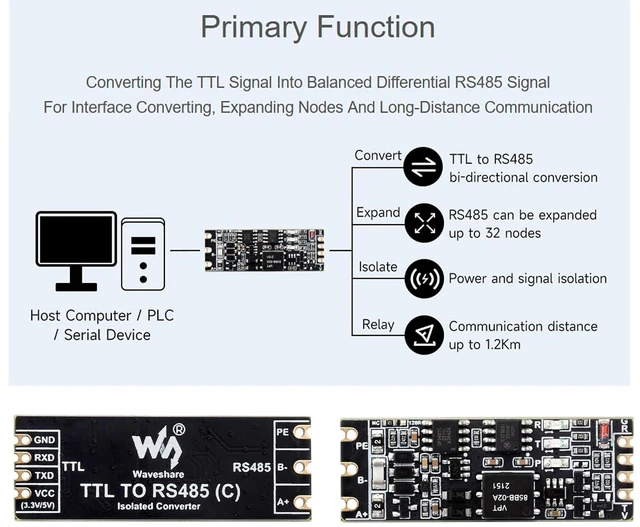Alt view image 3 of 7 - Galvanic Isolated TTL to RS485 Converter, TTL/RS485 Standard, Converting TTL Signal Into Differential RS485 Signal, Supports Half-Duplex Communication, Multi-Isolation Protection