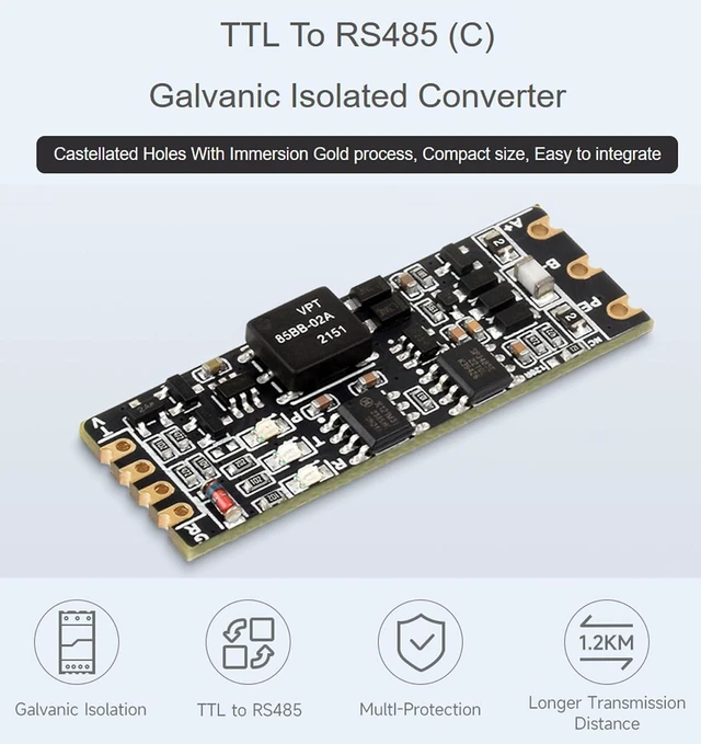 Alt view image 2 of 7 - Galvanic Isolated TTL to RS485 Converter, TTL/RS485 Standard, Converting TTL Signal Into Differential RS485 Signal, Supports Half-Duplex Communication, Multi-Isolation Protection
