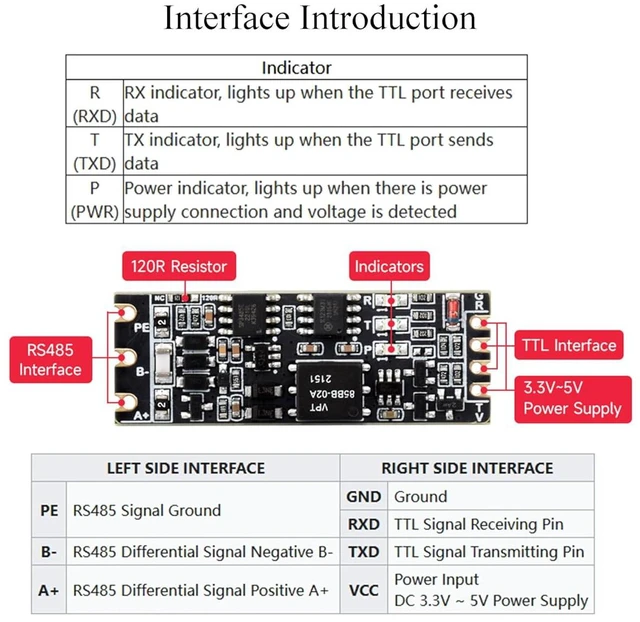 Alt view image 7 of 7 - Galvanic Isolated TTL to RS485 Converter, TTL/RS485 Standard, Converting TTL Signal Into Differential RS485 Signal, Supports Half-Duplex Communication, Multi-Isolation Protection