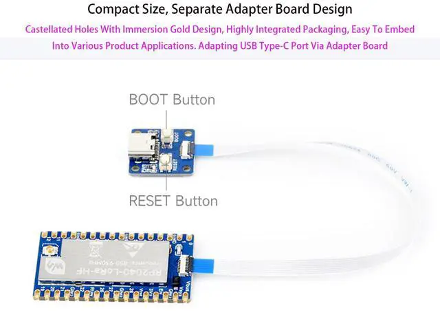 Alt view image 3 of 7 - RP2040-LoRa Development Board, Integrates SX1262 RF Chip, Long-Range Communication, Includes LoRa Board, Antenna 850~930 and IPEX to SMA Adapter Cable and USB Type-C Adapter Board and FPC Cable