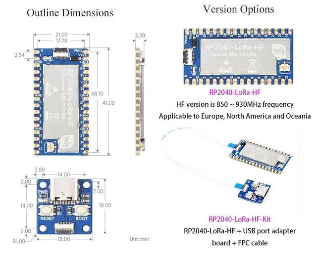Alt view image 6 of 7 - RP2040-LoRa Development Board, Integrates SX1262 RF Chip, Long-Range Communication, Includes LoRa Board, Antenna 850~930 and IPEX to SMA Adapter Cable and USB Type-C Adapter Board and FPC Cable