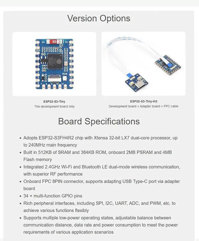 Alt view image 2 of 7 - ESP32-S3 Mini Development Board, Based on ESP32-S3FH4R2 Dual-Core Processor, 240MHz Running Frequency Onboard 2MB PSRAM& 4MB Flash Memory, 2.4GHz W-i-F-i&Blue-Too-th LE (with USB Port Adapter)