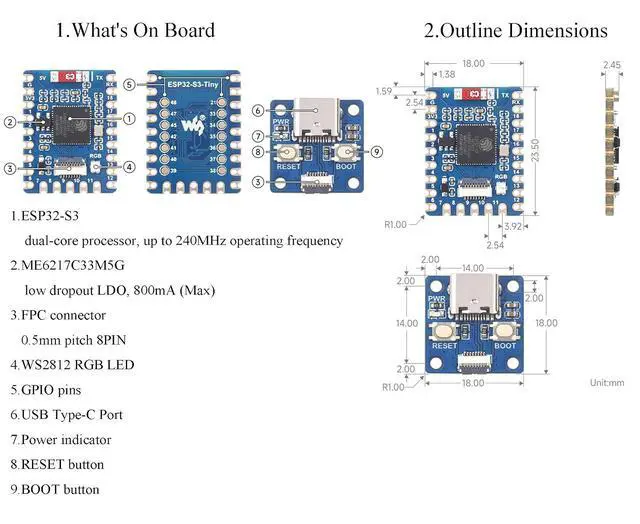 Alt view image 5 of 7 - ESP32-S3 Mini Development Board, Based on ESP32-S3FH4R2 Dual-Core Processor, 240MHz Running Frequency Onboard 2MB PSRAM& 4MB Flash Memory, 2.4GHz W-i-F-i&Blue-Too-th LE (with USB Port Adapter)