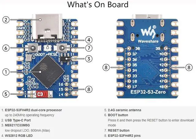 Alt view image 5 of 7 - 2PCS ESP32-S3 Mini Development Board with Pre-Soldered Header, Based on ESP32-S3FH4R2 Processor, 240MHz Running Frequency, Support 2.4GHz W-i-F-i & Blue-Too-th 5, Onboard 4MB Flash Memory
