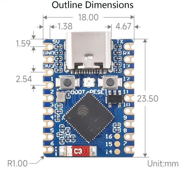 Alt view image 7 of 7 - 2PCS ESP32-S3 Mini Development Board with Pre-Soldered Header, Based on ESP32-S3FH4R2 Processor, 240MHz Running Frequency, Support 2.4GHz W-i-F-i & Blue-Too-th 5, Onboard 4MB Flash Memory