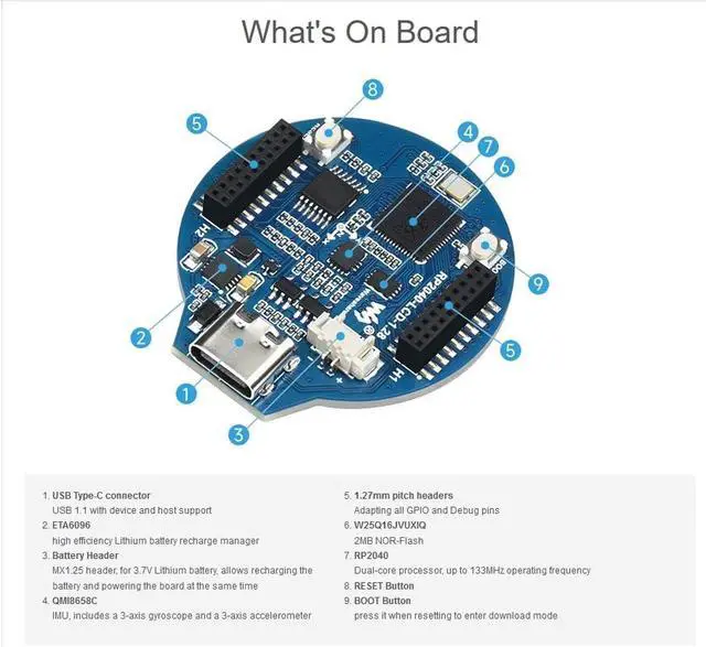 Alt view image 4 of 7 - RP2040 MCU Microcontroller Development Board with 1.28inch Round LCD 240×240 Pixels IPS LCD Display , Accelerometer and Gyroscope Sensor, Adapting All GPIO and Debug Pins, Adopts CNC Metal Case