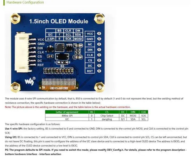 Alt view image 4 of 7 - 1.5inch OLED Display Module 128x128 Pixels, SPI/I2C Interface 16 Gray Scale 3.3V / 5V Operating Voltage, Compatible with Arduin/Raspberry Pi/STM32, etc