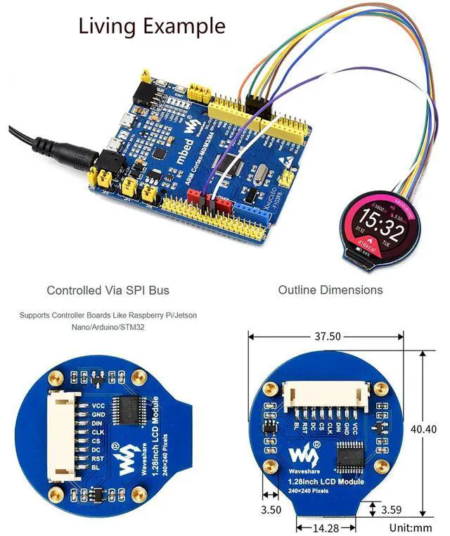 Alt view image 3 of 7 - waveshare 1.28inch Round LCD IPS Display Module for Raspberry Pi 4B/3B+/3B/2B/Zero/Zero W/WH/Zero 2W/2WH, Jetson Nano, STM32, 240×240 Resolution 65K RGB Colors GC9A01 Driver SPI Interface