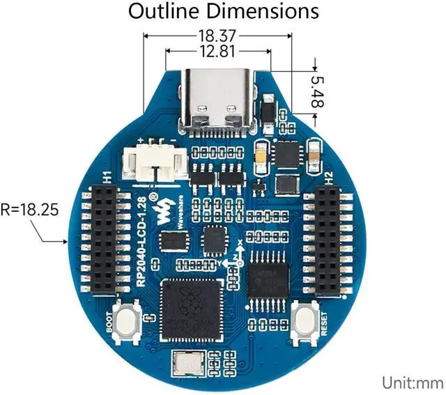 Alt view image 7 of 7 - waveshare RP2040 MCU Board Based on Raspberry Pi RP2040 Onboard 1.28inch Round LCD 240x240 Pixels 65K RGB Colors IPS LCD Display,Accelerometer and Gyroscope Sensor Dual-Core Arm Cortex M0+ Processor