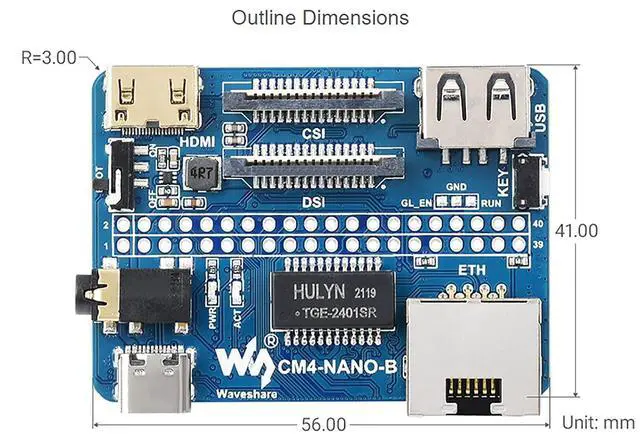 Alt view image 7 of 7 - Nano Base Board (B) for Raspberry Pi Compute Module 4 Lite/eMMC, with Standard CM4 Socket, with Raspberry Pi 40PIN GPIO Interface, Gigabit Ethernet, USB2.0, DSI, CSI, 3.5mm Audio Jack