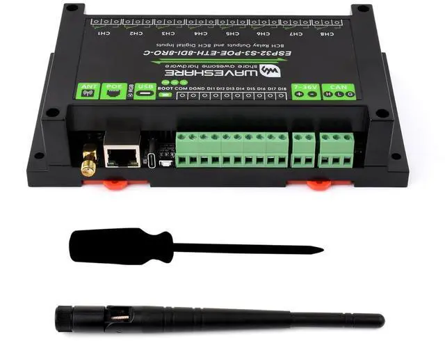 Main image of Industrial 8-Channel ESP32-S3 WiFi Relay Module, Built-in Xtensa 32-bit LX7 Dual-Core Processor, Onboard Isolated CAN+ 8-CH Digital Inputs + 8-CH Relays+ PoE Network Port, Supports WiFi/BT