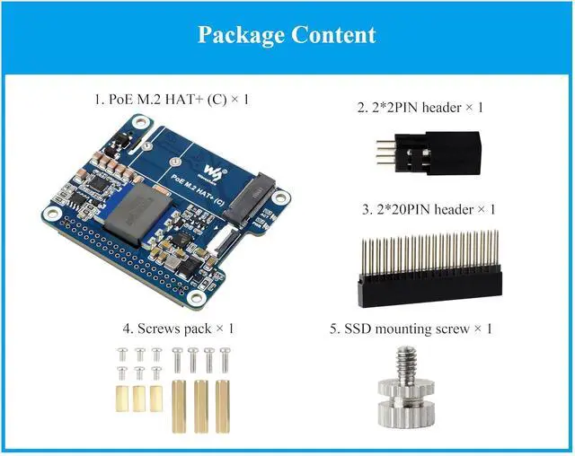 Alt view image 2 of 7 - PCIe to M.2 Adapter with PoE Function (C) Compatible with Raspberry Pi 5, Supports NVMe Protocol 2230/2242 M.2 Solid State Drive, High-Speed Reading/Writing, 5V 5A (MAX) GPIO Header