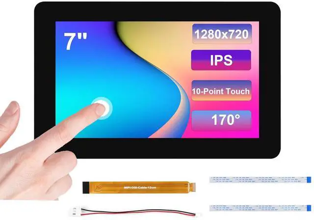 Main image of 7inch DSI LCD Capacitive Touch Screen Compatible with Raspberry Pi 5/4B/3B+/3B/3A+/CM5/CM4/CM3+/CM3,ESP32-P4, RK3576, RK3506, 1280x720 Pixels, 10-Point Touch IPS Display, Anti-Fingerprint Process