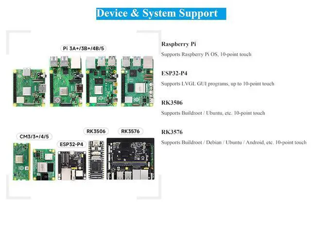 Alt view image 4 of 7 - 7inch DSI LCD Capacitive Touch Screen Compatible with Raspberry Pi 5/4B/3B+/3B/3A+/CM5/CM4/CM3+/CM3,ESP32-P4, RK3576, RK3506, 1280x720 Pixels, 10-Point Touch IPS Display, Anti-Fingerprint Process