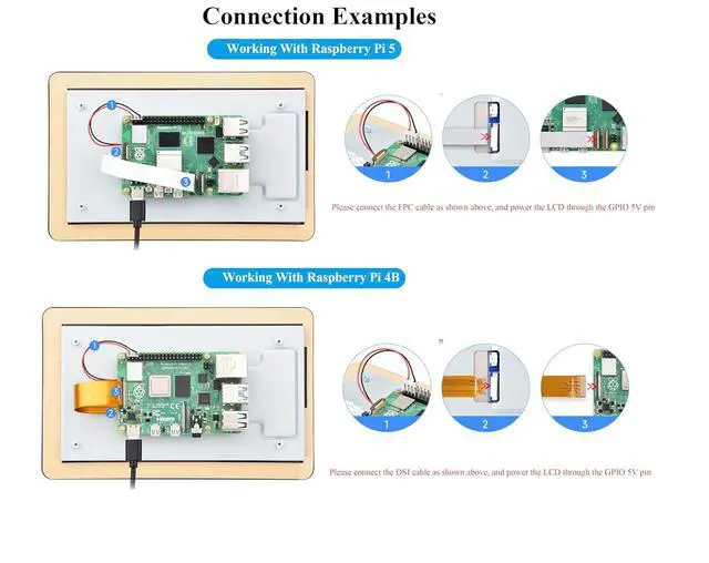 Alt view image 5 of 7 - 7inch DSI LCD Capacitive Touch Screen Compatible with Raspberry Pi 5/4B/3B+/3B/3A+/CM5/CM4/CM3+/CM3,ESP32-P4, RK3576, RK3506, 1280x720 Pixels, 10-Point Touch IPS Display, Anti-Fingerprint Process