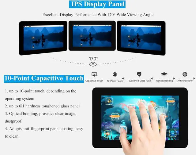 Alt view image 7 of 7 - 7inch DSI LCD Capacitive Touch Screen Compatible with Raspberry Pi 5/4B/3B+/3B/3A+/CM5/CM4/CM3+/CM3,ESP32-P4, RK3576, RK3506, 1280x720 Pixels, 10-Point Touch IPS Display, Anti-Fingerprint Process