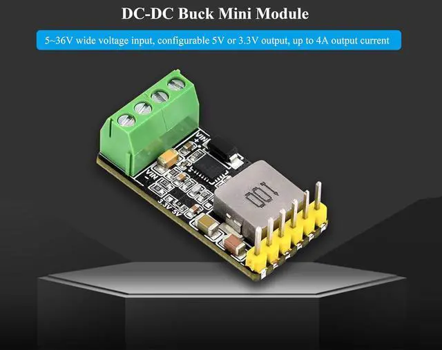 Alt view image 3 of 7 - DC-DC Buck Mini Module 5~36V Input Configurable 5V or 3.3V Output, up to 4A Output, 3.3V or 5V Step-Down Regulated Output, Selectable by Soldering Switching Resistor, with Header and Terminal