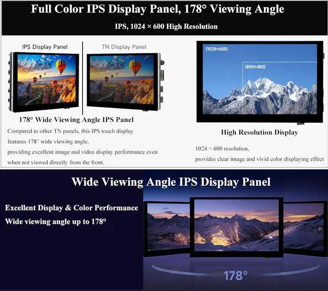 Alt view image 5 of 7 - 5inch IPS Touch Screen 1024x600 Compatible with Raspberry Pi 5/4B/3B+/3B/Zero W WH/Zero 2 W/Pico/Pico W/Jetson Nano/PC, Support Win 11/10/ 8.1/8 /7, 800cd/m² (Narrow-Bezel Capacitive Touch)