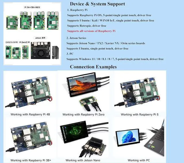 Alt view image 4 of 7 - 5inch IPS Touch Screen 1024x600 Compatible with Raspberry Pi 5/4B/3B+/3B/Zero W WH/Zero 2 W/Pico/Pico W/Jetson Nano/PC, Support Win 11/10/ 8.1/8 /7, 800cd/m² (Narrow-Bezel Capacitive Touch)