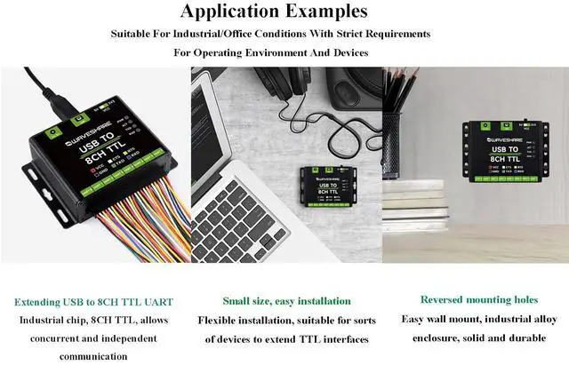 Alt view image 5 of 7 - Industrial USB to 8CH TTL Converter USB to TTL (UART) Adapter Board, 1200bps ~ 2M Baudrate Onboard TVS, Self-Recovery Fuse and Protection Diodes, Compatible with Win7/8/8.1/10/11,Linux, Android