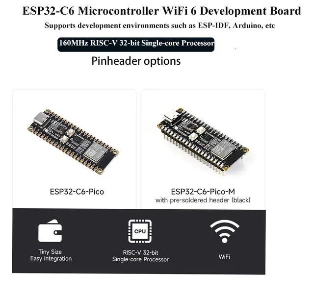 Alt view image 2 of 7 - ESP32-C6 Microcontroller W-i-F-i 6 Development Board ESP32-C6-MINI-1 Chip RISC-V 32-bit Single-core Processor 160MHz Support W-I-F-I 6 and BLE 5 Support Raspberry Pi Pico Expansion Board for AIoT