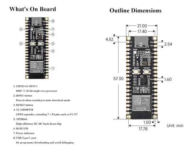 Alt view image 4 of 7 - ESP32-C6 Microcontroller W-i-F-i 6 Development Board ESP32-C6-MINI-1 Chip RISC-V 32-bit Single-core Processor 160MHz Support W-I-F-I 6 and BLE 5 Support Raspberry Pi Pico Expansion Board for AIoT