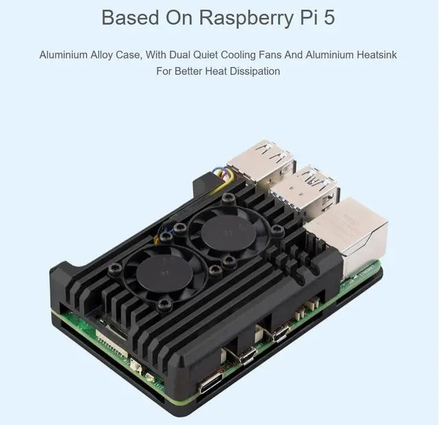Alt view image 3 of 7 - Aluminum Alloy Armor Heatsink Case for Raspberry Pi 5 8GB/4GB, Pi5 Aluminium Alloy Case with Dual Quiet Cooling Fans for Better Heat Dissipation