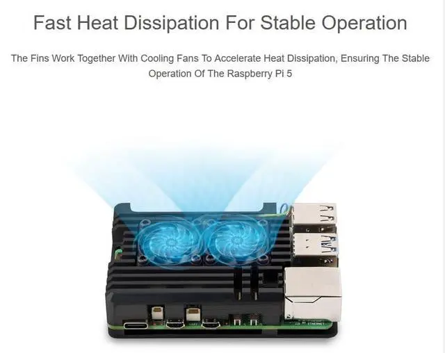 Alt view image 5 of 7 - Aluminum Alloy Armor Heatsink Case for Raspberry Pi 5 8GB/4GB, Pi5 Aluminium Alloy Case with Dual Quiet Cooling Fans for Better Heat Dissipation