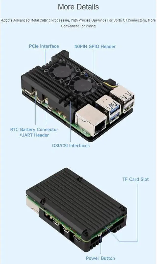 Alt view image 6 of 7 - Aluminum Alloy Armor Heatsink Case for Raspberry Pi 5 8GB/4GB, Pi5 Aluminium Alloy Case with Dual Quiet Cooling Fans for Better Heat Dissipation