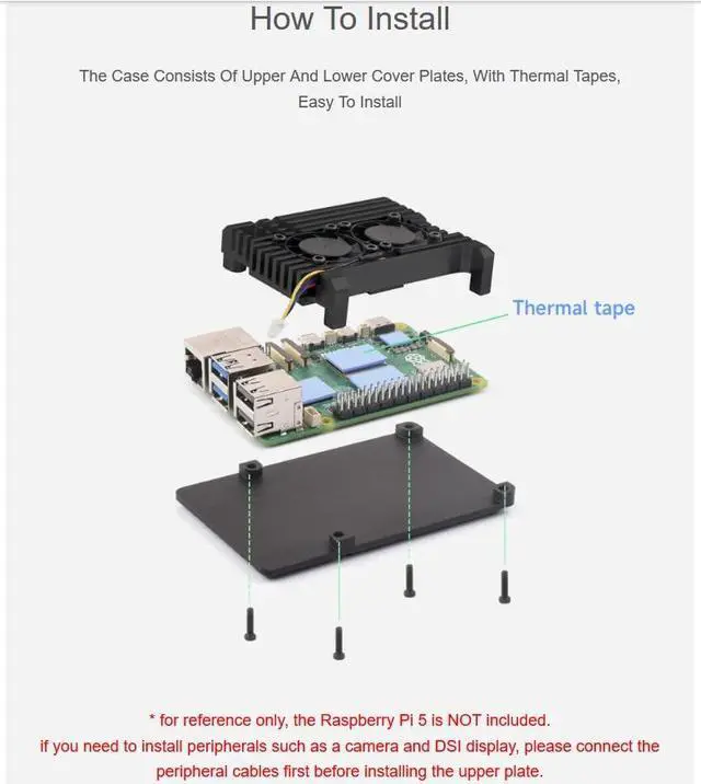 Alt view image 7 of 7 - Aluminum Alloy Armor Heatsink Case for Raspberry Pi 5 8GB/4GB, Pi5 Aluminium Alloy Case with Dual Quiet Cooling Fans for Better Heat Dissipation