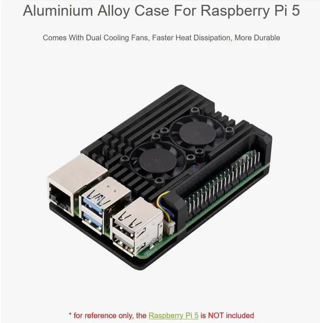 Alt view image 2 of 7 - Aluminum Alloy Armor Heatsink Case for Raspberry Pi 5 8GB/4GB, Pi5 Aluminium Alloy Case with Dual Quiet Cooling Fans for Better Heat Dissipation