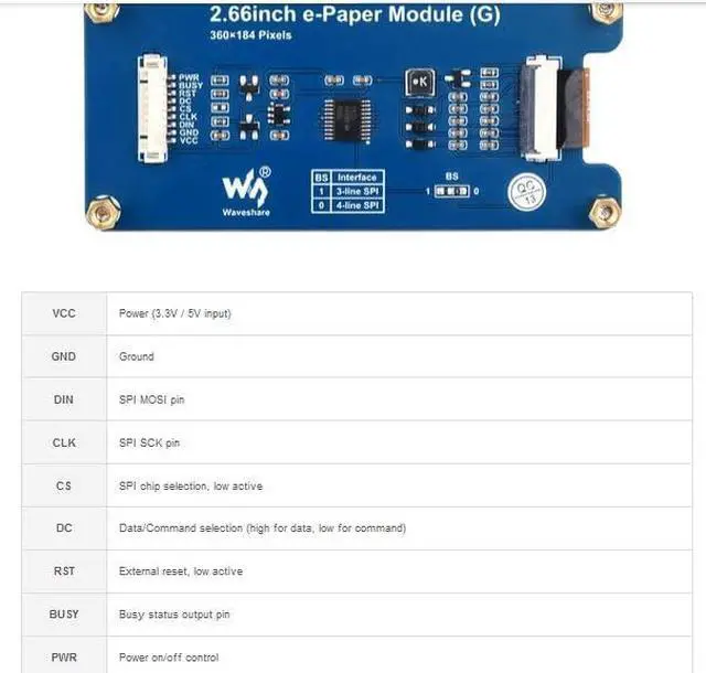 Alt view image 3 of 7 - waveshare 2.66inch e-Paper Module 360x184 Pixels, Red/Yellow/Black/White Four Display Colors, SPI Interface Compatible with Raspberry Pi/Jetson Nano/Ardui/STM32, etc.
