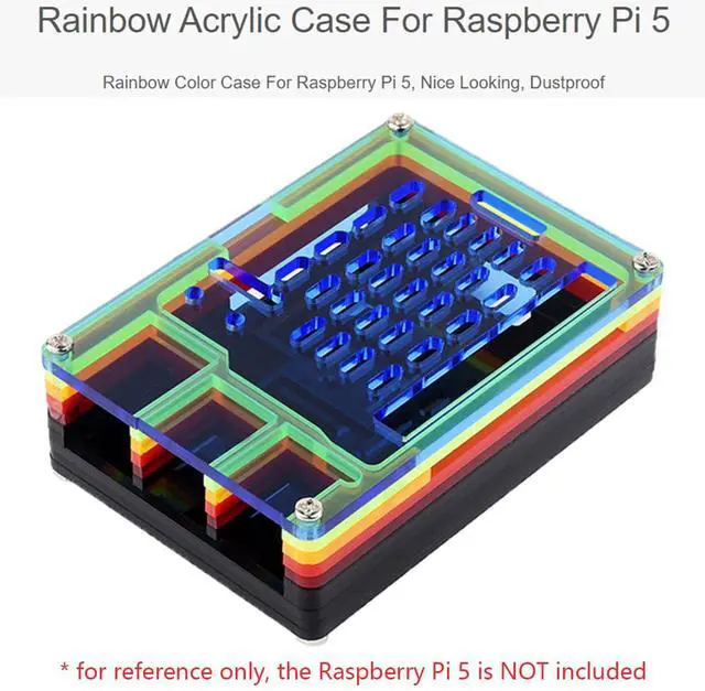 Alt view image 2 of 7 - Rainbow Acrylic Case for Raspberry Pi 5, Colorful Translucent Acrylic Case, Supports Installing Official Active Cooler Nice Looking Dustproof